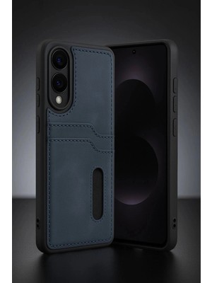Colezium Galaxy S25 Edge Sara Kartvizitli Deri Kılıf - Siyah