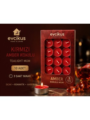 Evcikuş Kokulu Tealight Mum 10 Adet | 3 Saat Yanma Süresi | Amber, Sandal, Vanilya, Kiraz Çiçeği
