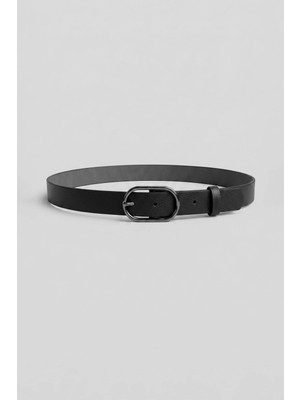 Abluka Online Erkek Minimal Oval Tokalı Kemer Siyah