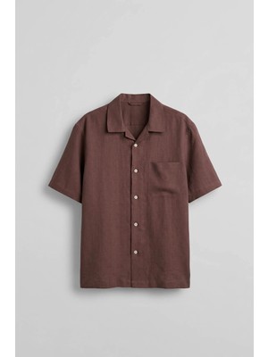 Abluka Online Erkek Relaxed Fit Kısa Kollu Cepli Tencel Gömlek Bordo