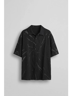 Abluka Online Erkek Oversize Spray Desenli Kısa Kollu Gömlek Siyah