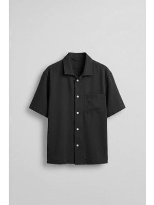 Abluka Online Erkek Relaxed Fit Kısa Kollu Cepli Tencel Gömlek Siyah