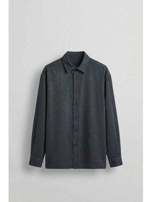 Abluka Online Erkek Oversize Tencel Karışımlı Uzun Kollu Gömlek Antrasit