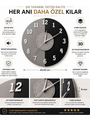 Kronoform Modern Ahşap Duvar Saati Dekoratif Sessiz Minimal Salon Mutfak Yatak Odası ve Ofis Saat