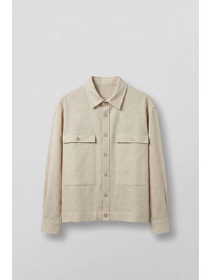 Abluka Online Erkek Boxy Fit Kontrast Dikişli Pamuklu Overshirt Gömlek Ekru