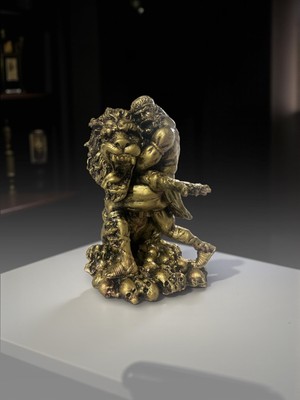 Imosas Herakles Nemea Aslanı Heykeli | Mitolojik Dekoratif Biblo | 18 cm | Antik Bronz Eskitme