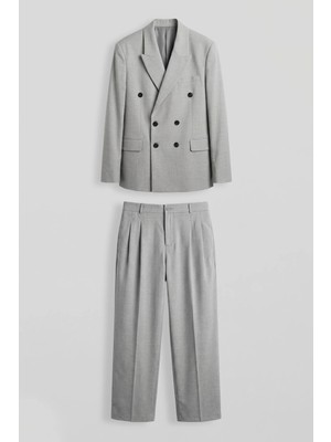 Abluka Online Erkek Oversize Kruvaze Modern Takım Elbise Gri