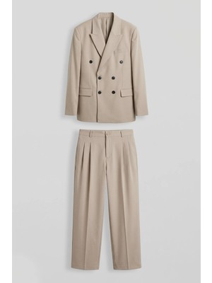 Abluka Online Erkek Oversize Kruvaze Modern Takım Elbise Bej