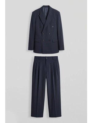 Abluka Online Erkek Oversize Kruvaze Modern Takım Elbise Lacivert