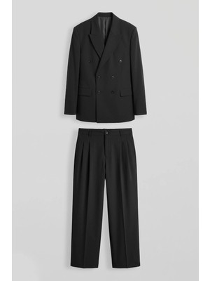 Abluka Online Erkek Oversize Kruvaze Modern Takım Elbise Siyah