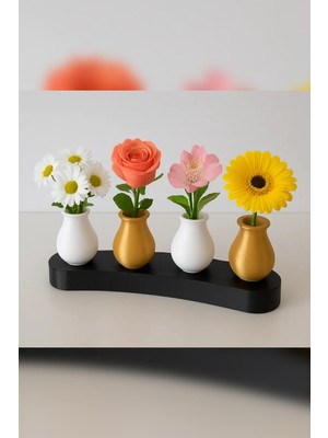 Genç 3D Hediyelik Zarif Mini Vazo Seti – 4’lü Dekoratif Vazo Takımı | Minimalist Masa ve Raf Süsü
