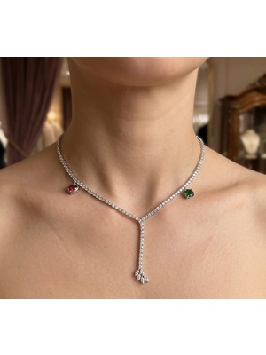Gmn Collection Yeni Sezon Yeni Seri Zirkon Kaplama Yarı Su Yolu Renkli Taşlı Kolye
