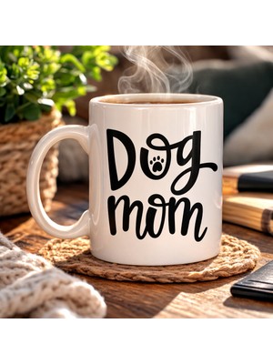 Uravas Store Dog Mom Yazılı Porselen Kupa Model 180 – Köpek Severlere Özel Tasarım Kahve Kupası – Sevimli Pati D