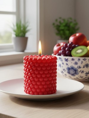 AY IŞIĞI MUMLARI İnci Taneleri Hediyelik Dekoratif Pudra Kokulu Soya Wax Mum (Kırmızı Renkli)