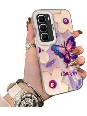 HONTINGA Infinix Hot 60I ile Uyumlu Kılıf Silikon Kenar Sert Arka Kamera Koruyucu Basitlik Anti Düşme Kamera Korumalı Kelebek Desen Couple Telefon Kılıfı Kadın ve Erkek Için Uygundur K1-1329