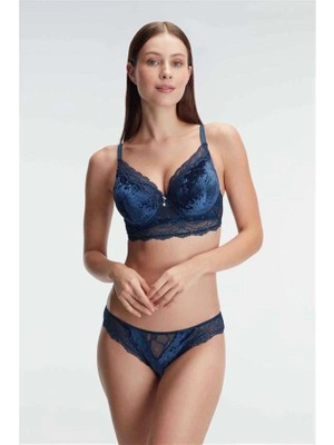 Vip Marketim Vipmarketim Kadife Balenli Destekli Dolgulu Dantelli Büstiyer Sütyen ve Slip Takım