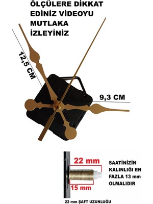 Cnr Shop Duvar Saati Mekanizması, 22 mm Şaft Sessiz Çalışır Akar Mekanizma Akrep-Yelkovan-Saniye-(Askılı)