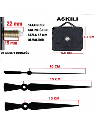 Cnr Shop Duvar Saati Mekanizması 22 mm Şaft, Sessiz Çalışır Akar, Akrep-Yelkovan-Saniye-(Askılı)