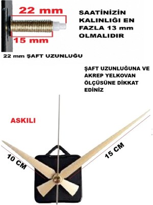 Cnr Shop Duvar Saati Mekanizması, 22 mm Şaft, Saat Mekanizma, Sessiz Çalışır Akrep-Yelkovan-Saniye-(Askılı)
