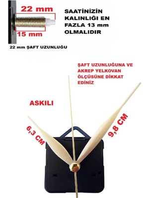 Cnr Shop Saat Mekanizması, 22 mm Şaft Sessiz Çalışır Akar, Saat Motoru Akrep-Yelkovan-Saniye-(Askılı)