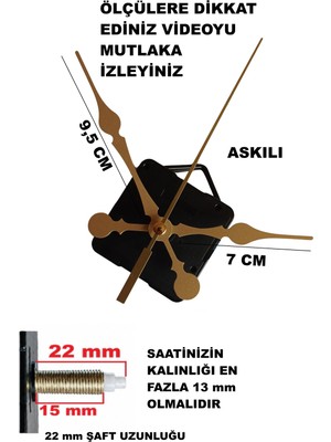 Cnr Shop Saat Mekanizması, 22 mm Şaft Boyu Sessiz Çalışır Saat Motoru Akrep-Yelkovan-Saniye-(Askılı)