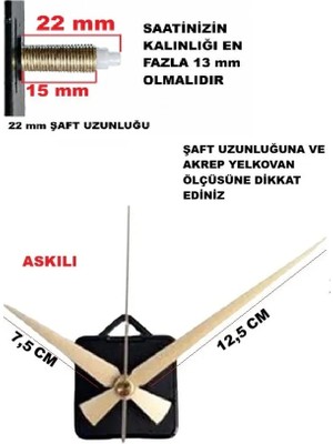 Cnr Shop Saat Mekanizması 22 mm Şaft Boyu Akar Sessiz Çalışır, Saat Makinesi Akrep-Yelkovan-Saniye-(Askılı)