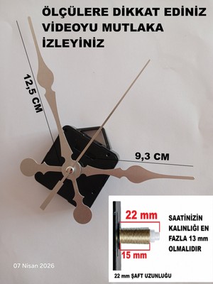 Cnr Shop Saat Mekanizması, 22 mm Şaft Boyu Sessiz Çalışır Saat Motoru Akrep-Yelkovan-Saniye-(Askılı)
