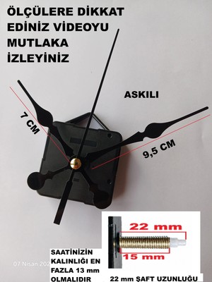 Cnr Shop Saat Mekanizması, 22 mm Şaft Boyu Sessiz Çalışır Saat Motoru Akrep-Yelkovan-Saniye-(Askılı)