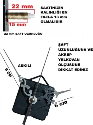 Cnr Shop Saat Mekanizması, 22 mm Şaft Boyu Sessiz Çalışır Saat Motoru Akrep-Yelkovan-Saniye-(Askılı)