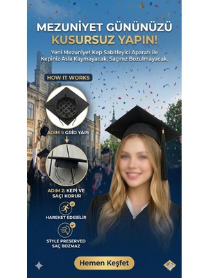 Mescolare Mezuniyet Kepi Sabitleme Tacı - Düşmeyen Kep Tutucu Aparat