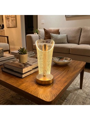 Savarga Açık Silindirik Kristal Damla model LED Masa Lambası – Gold Tabanlı, Dokunmatik, 3 Renk Işık Modlu, Şarjlı Modern Dekoratif Gece Lambası (4801)