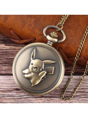 Wolawood Pikachu Kabartmalı Antik Bronz Köstekli Cep Saati Quartz Mekanizmalı Pokémon Temalı Nostaljik Zincirli Saat Özel Kutulu Hediyelik Tasarım