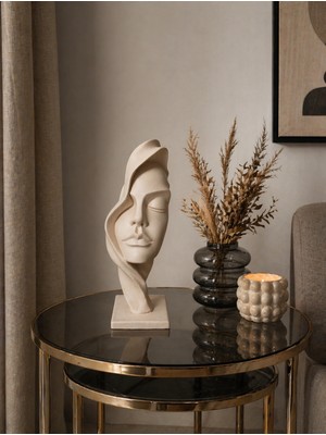 Triora Design Soyut Kadın Yüzü Bej Dekoratif Biblo 28 cm – Modern Minimalist Ev Dekoru, 3D Üretim Pla Tasarım Heykel