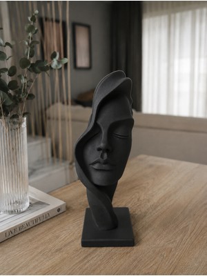 Triora Design Mat Siyah Soyut Kadın Yüzü Dekoratif Biblo 28 cm – Modern Minimalist Ev Dekoru, 3D Üretim Pla Heykel