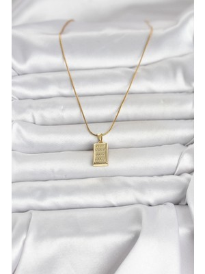 Renas Store Mey Ithalat® 316L Çelik Zincir Gold Renk Külçe Altın Model Kadın Kolye