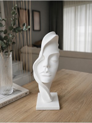Triora Design Beyaz Soyut Kadın Yüzü Dekoratif Biblo 28 cm – Modern Minimalist Ev Dekoru, 3D Üretim Pla Heykel