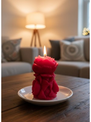 AY IŞIĞI MUMLARI Gül Tasarımlı Hediyelik Dekoratif Pudra Kokulu Parafin Wax Mum (Kırmızı Renkli)