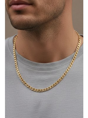 Rua Jewelry Çelik Italyan Noa Zincir Kolye 6 mm Altın Renk | Kararmaz, Erkek,2 Yıl Garantili