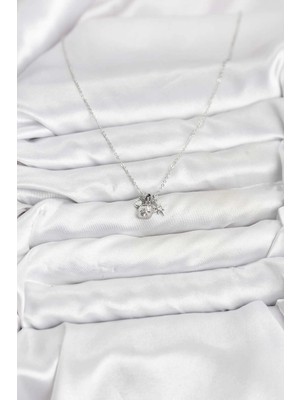 Renas Store Mey Ithalat® Pirinç Gümüş Renk Minimal Charmlı Kadın Kolye