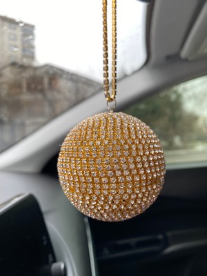 Canarino Kristal Taşlı Disko Topu Dikiz Ayna Süsü Küçük 6cm Altın