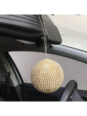 Canarino Kristal Taşlı Disko Topu Dikiz Ayna Süsü Büyük 8cm Altın