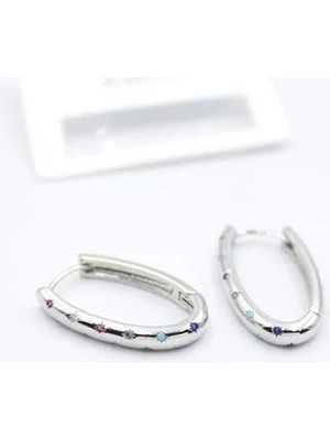 Nuveden Ieg - Oval Taşlı Küpe - Gümüş