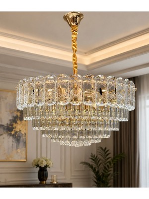 LED Yeni Model 60 cm Kristal Lüx Salon Avize Gold Renk Ithal Model