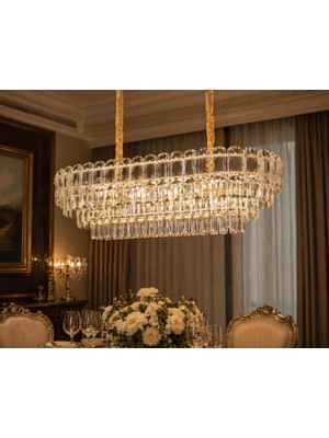 LED Yeni Model OVAL Kristal Lüx Salon Avize Gold Renk Ithal Model