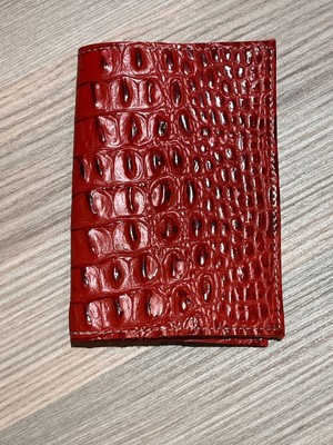 Pinkylola Design -Seyahat Serisi Kırmızı Kroko Baskılı Hakiki Deri Pasaport Kılıfı