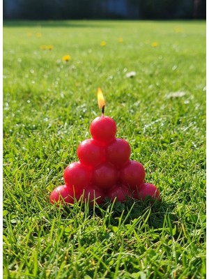 AY IŞIĞI MUMLARI Boncuk Piramit Hediyelik Dekoratif Pudra Kokulu Soya Wax Mum (Kırmızı Renkli)