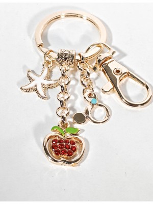 Moncuk Design Elma, Deniz Yıldızı ve Mickey Figürlü Altın Tonlu Tasarım Anahtarlık