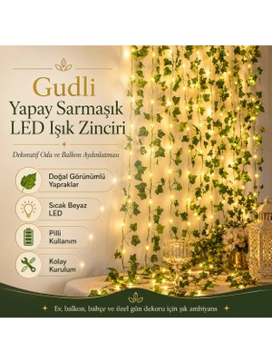 Gudli Yapay Sarmaşık 5 Metre 50 Adet LED Işık Zinciri Dekoratif Oda ve Balkon Aydınlatması