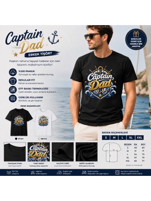 Tişört Kodu Captain Dad Erkek Regular Fit Tişört – Denizci Baba Temalı Baskılı Tişört