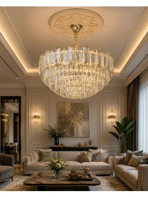 LED Yeni Model 60 cm Kristal Lüx Salon Avize Gold Renk Ithal Model